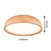 Round wooden ceiling light in natural color, 360 mm diameter and 105 mm height, LED lighting