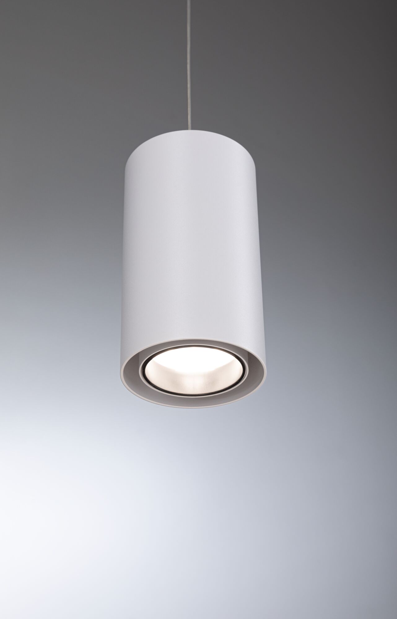 Moderner weißer Zylinder-Pendelleuchter aus Metall mit LED-Licht für Wohnräume