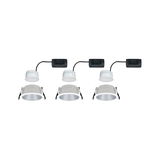 Three white LED recessed spotlights with black driver and silver reflector for modern room lighting