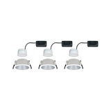 Three white LED recessed spotlights with black driver and silver reflector for modern room lighting