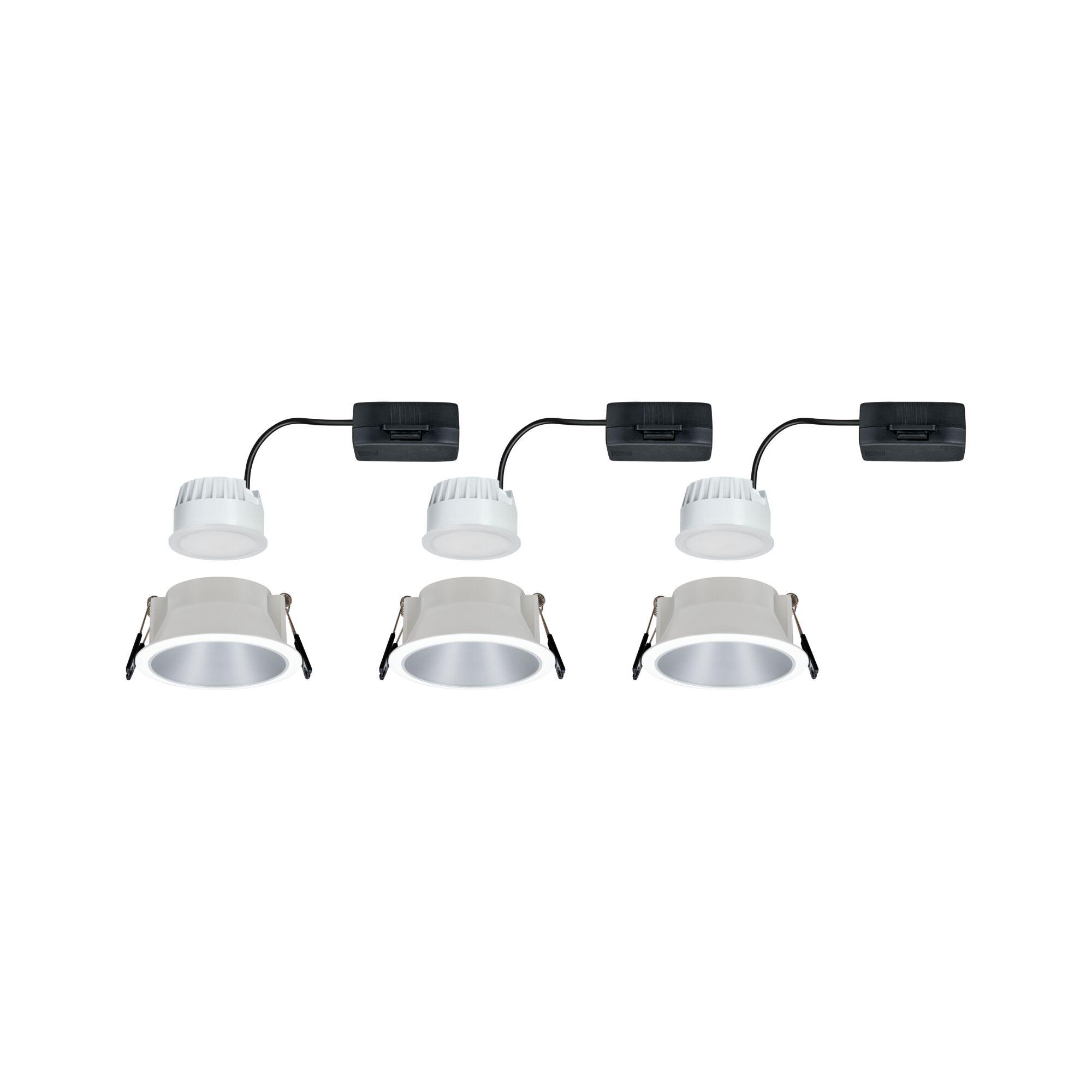 Three white LED recessed spotlights with black cable for modern indoor lighting solutions