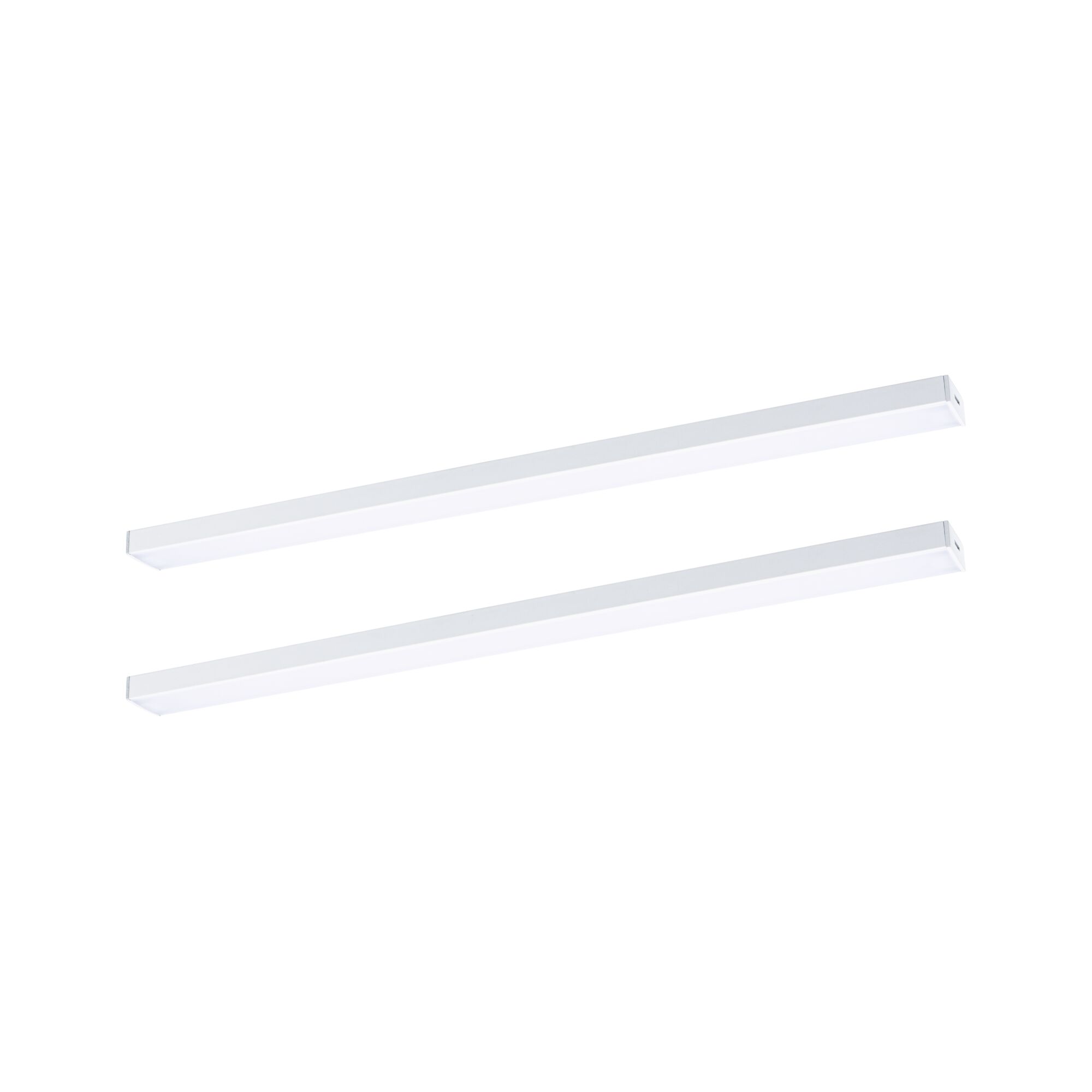 To hvide LED-lyslister i aluminium til moderne indendørsbelysning og energieffektiv belysning.