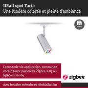 Spot URail Tarie argenté avec lumière colorée et commande intelligente Zigbee 3.0
