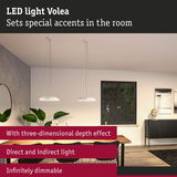 Modern white LED pendant light Volea with direct and indirect lighting for stylish room accents