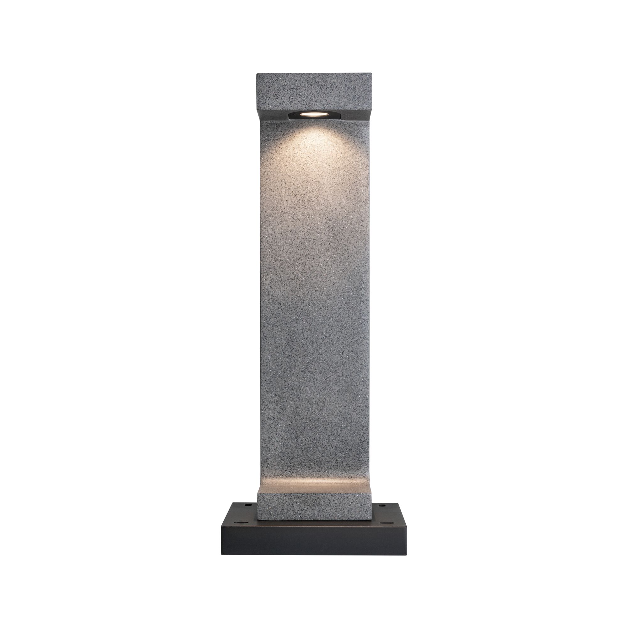 Moderner grauer Granit-Außenleuchte mit schwarzer Basis und warmweißem LED-Licht für Gartenbeleuchtung