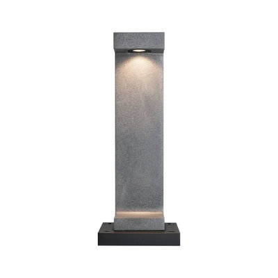 Grey granite outdoor wall light with LED illumination and black metal base for garden lighting