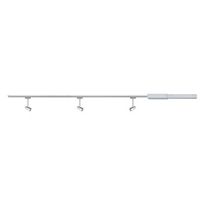 Long silver LED track light with three adjustable spotlights for modern room lighting