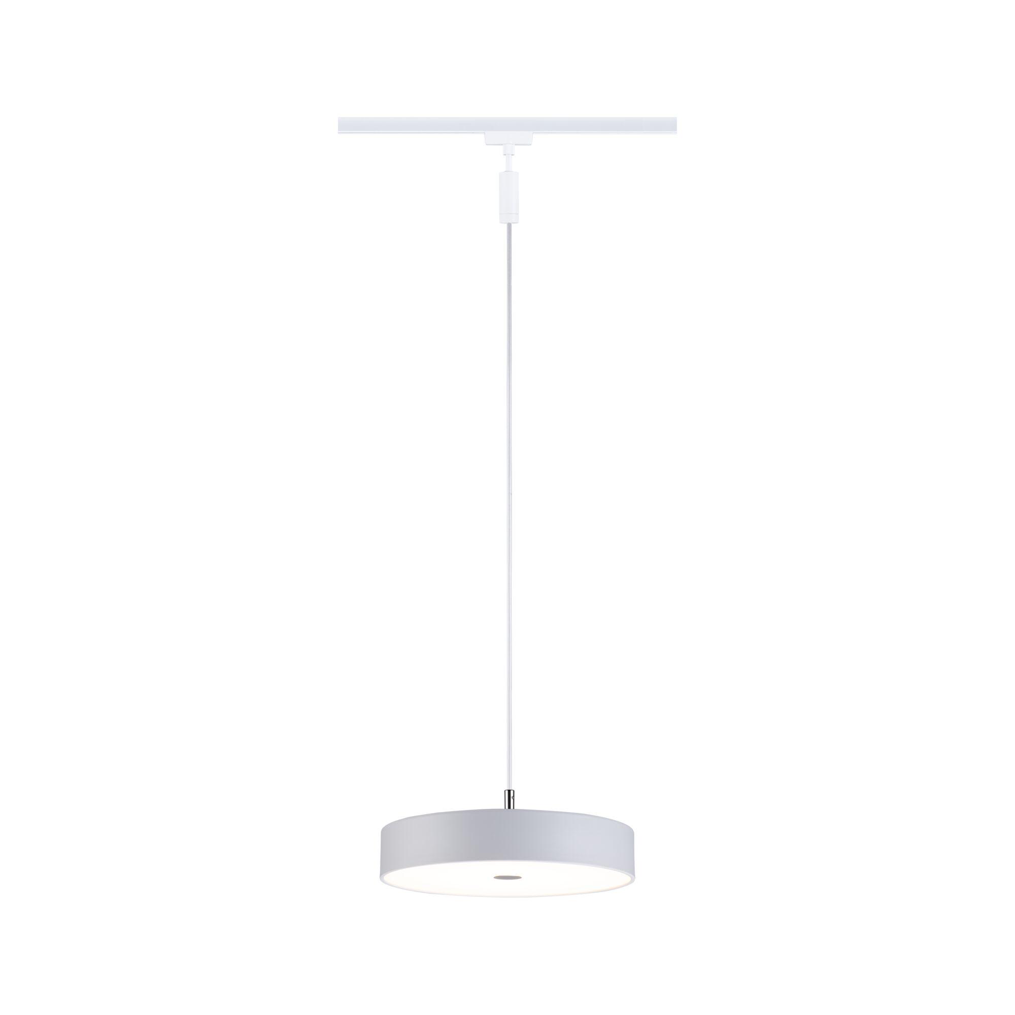 Moderne weiße Pendelleuchte aus Metall mit rundem Lampenschirm und LED-Beleuchtung