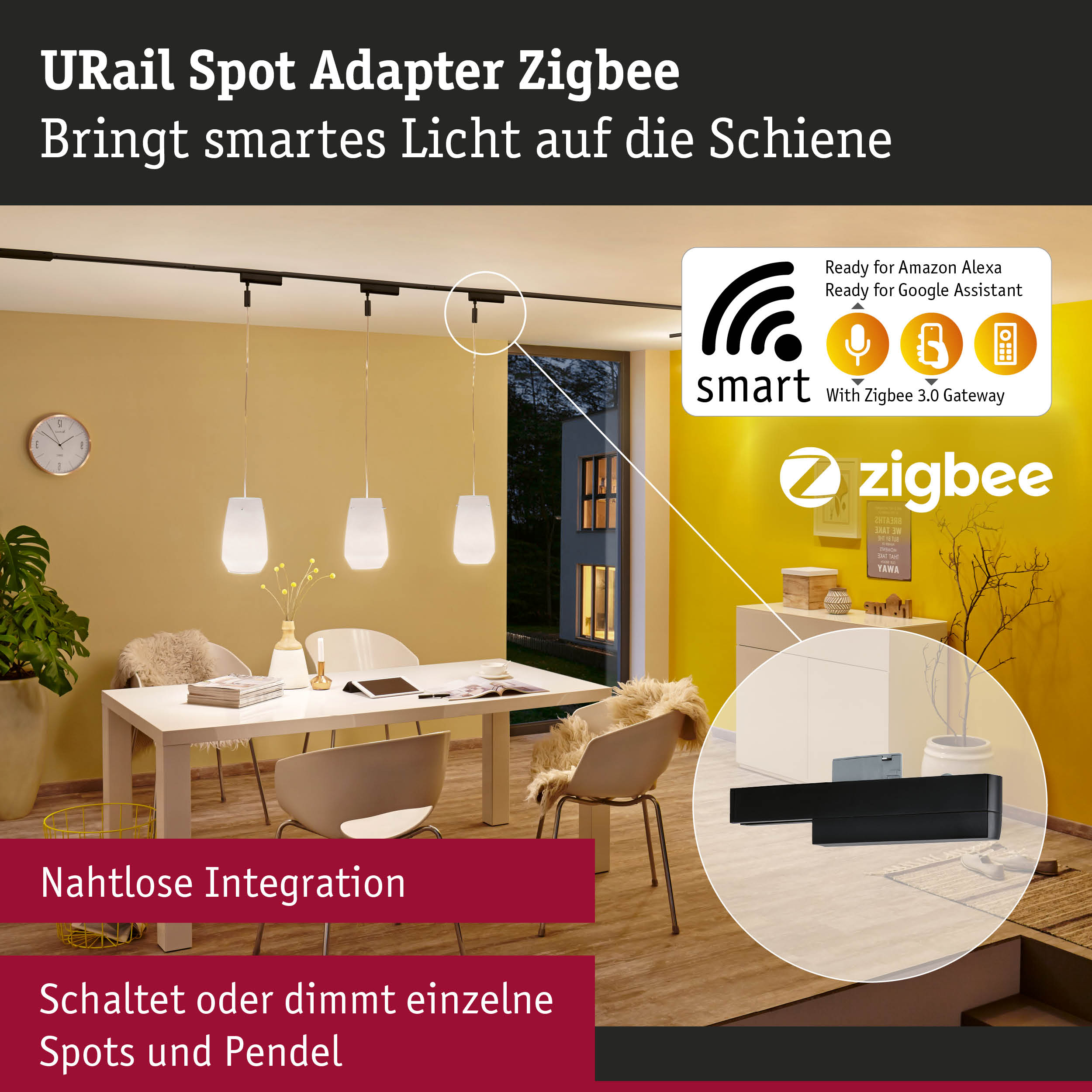 URail Spot Adapter Zigbee in Schwarz für smarte Lichtsteuerung mit Alexa und Google Assistant Integration