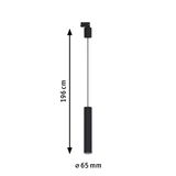 Black metal LED pendant light with 196 cm length and 65 mm diameter for modern lighting solutions