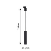 Suspension LED noire en métal de 196 cm de long et 65 mm de diamètre pour éclairage moderne