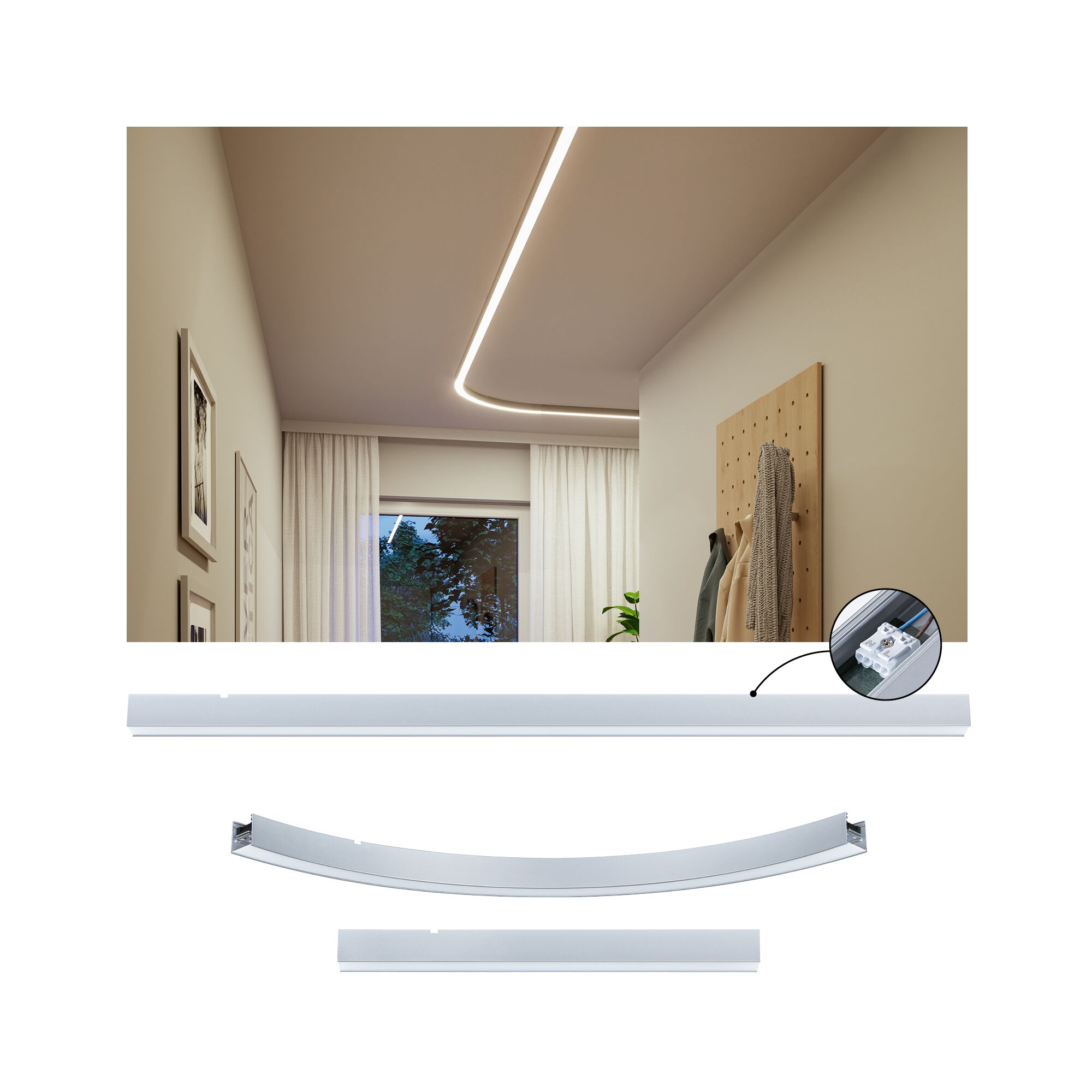 Linion Lichtkanal Kurve Komplettset 230/24V W 3000K Chrom matt