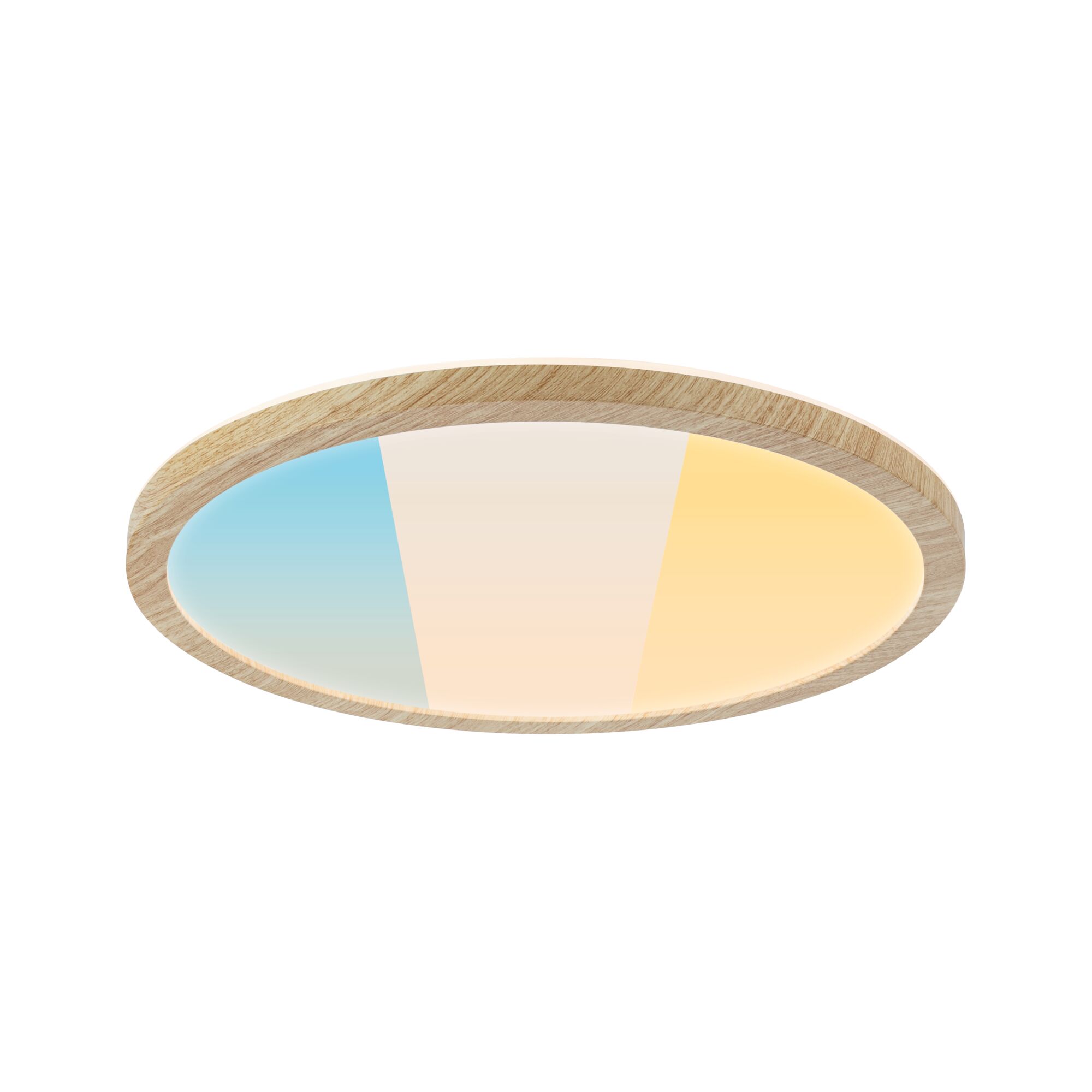 LED Panel Atria Shine White Select IP44 round 298mm 14,8W 2250lm White Select Wood look Round LED ceiling light with wooden frame and adjustable color temperature in blue and warm white