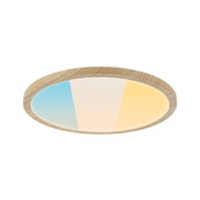 Plafonnier LED rond avec cadre en bois et température de couleur réglable en bleu et blanc chaud