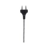 Schwarzer Euro-Stecker mit grauem Textilkabel für elektrische Geräte und Beleuchtung