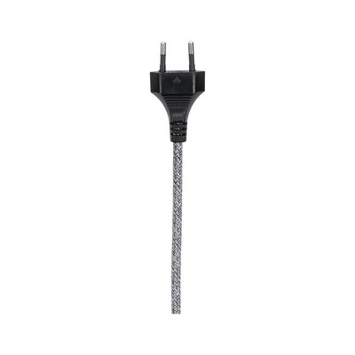 Black Euro plug with grey textile cable for electrical devices and lighting use