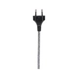 Black Euro plug with grey textile cable for electrical devices and lighting use