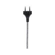 Schwarzer Euro-Stecker mit grauem Textilkabel für elektrische Geräte und Beleuchtung