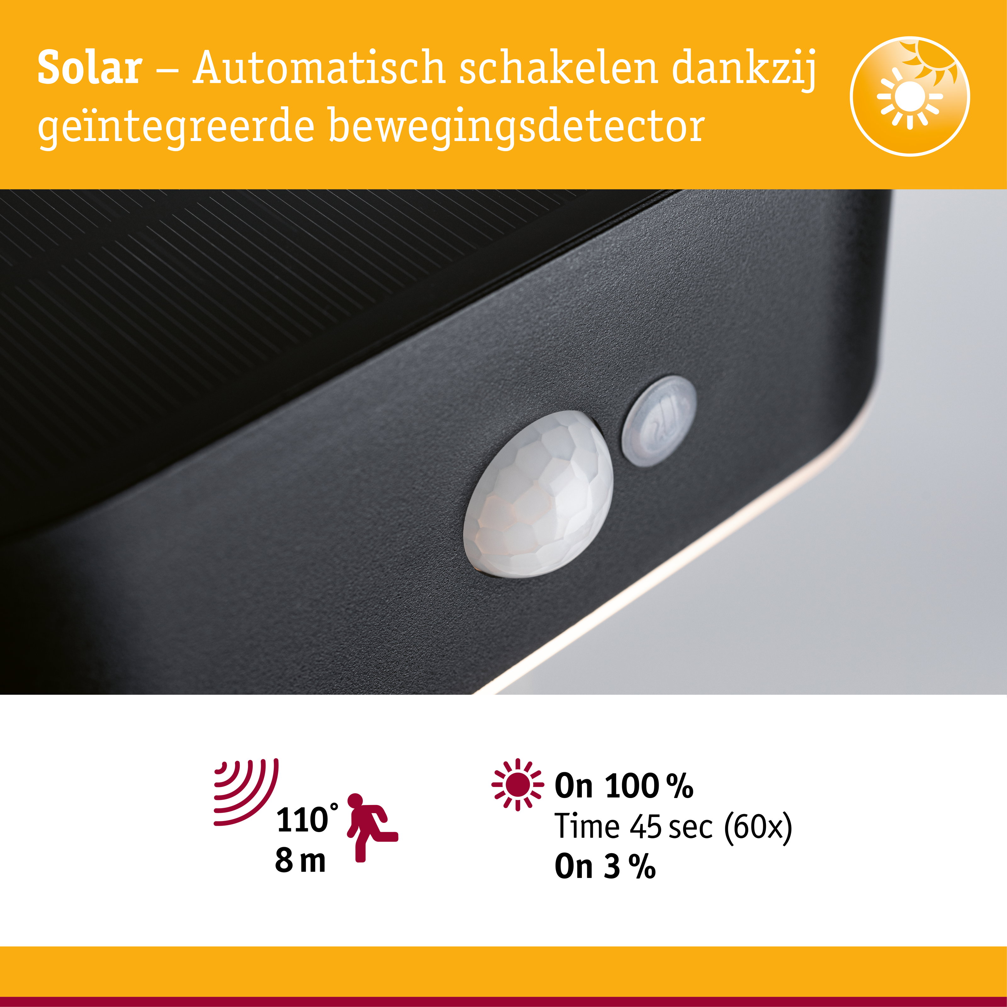 Zwarte solar lamp met geïntegreerde bewegingssensor en automatische schakelaar voor energiezuinige buitenverlichting