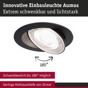 Schwarze Einbauleuchte aus Metall mit schwenkbarem LED-Licht und 180 Grad Drehbereich