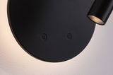 Black round wall lamp with two touch switches and adjustable LED spotlight for accent lighting