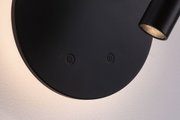 Black round wall lamp with two touch switches and adjustable LED spotlight for accent lighting