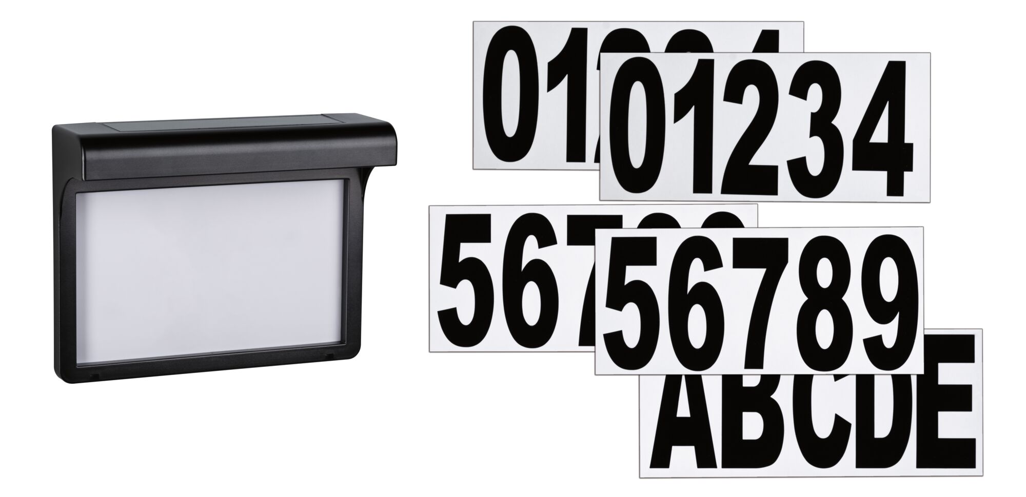 Plaque de numéro de maison LED noire avec feuilles blanches de chiffres et lettres pour éclairage extérieur