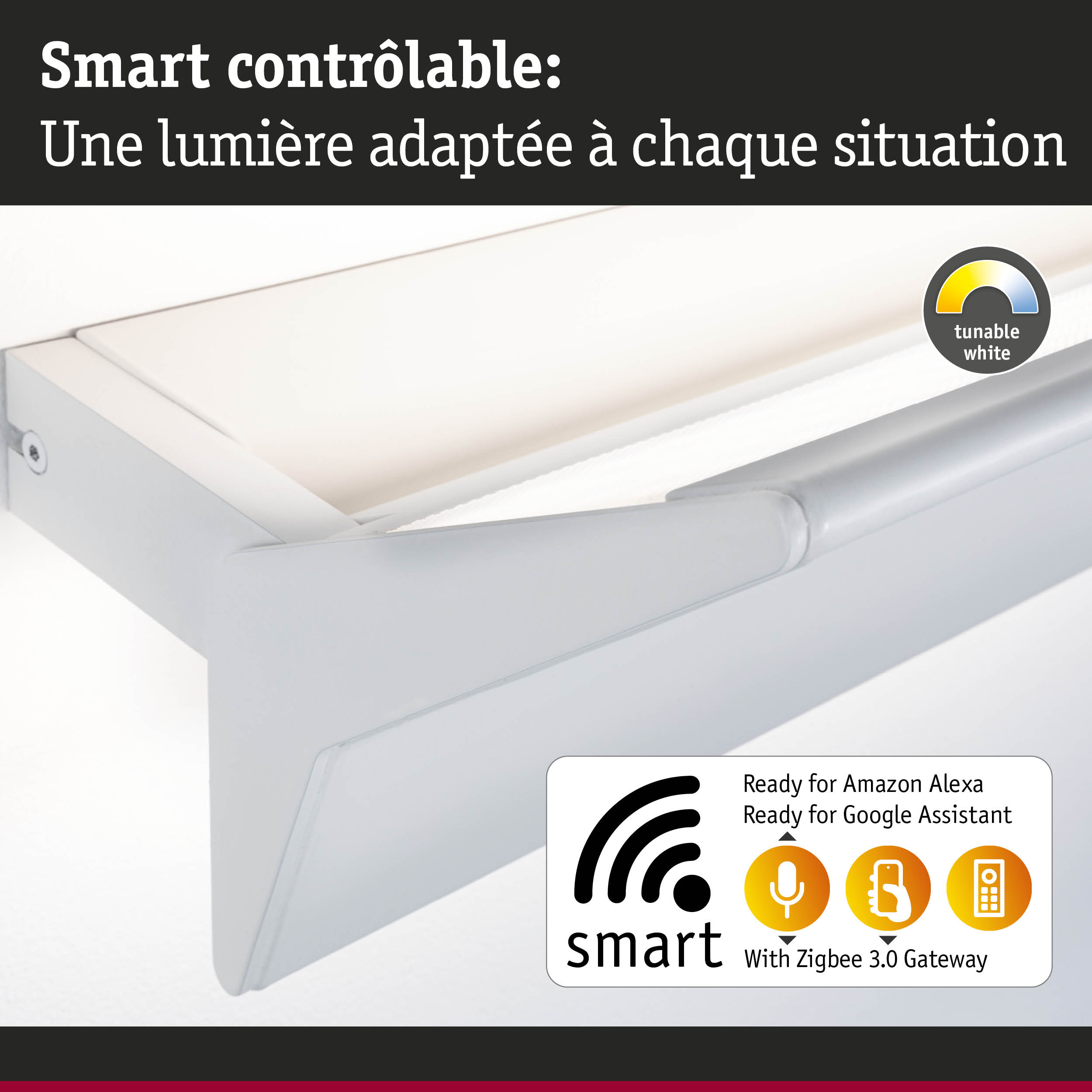 Lumière LED blanche intelligente avec blanc réglable et passerelle Zigbee 3.0 intégrée