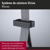 Pince noire en plastique avec sangle textile grise pour installations en boucle ULine et décharge de traction