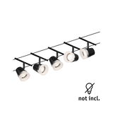Black cable spotlight bar with five adjustable white LED spotlights without bulbs