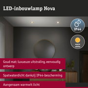 LED-inbouwlamp Nova met matte gouden afwerking, IP44 spatwaterdicht en warm wit licht