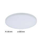 Round white LED ceiling light made of plastic, 400 mm diameter and 66 mm height, ideal for living spaces