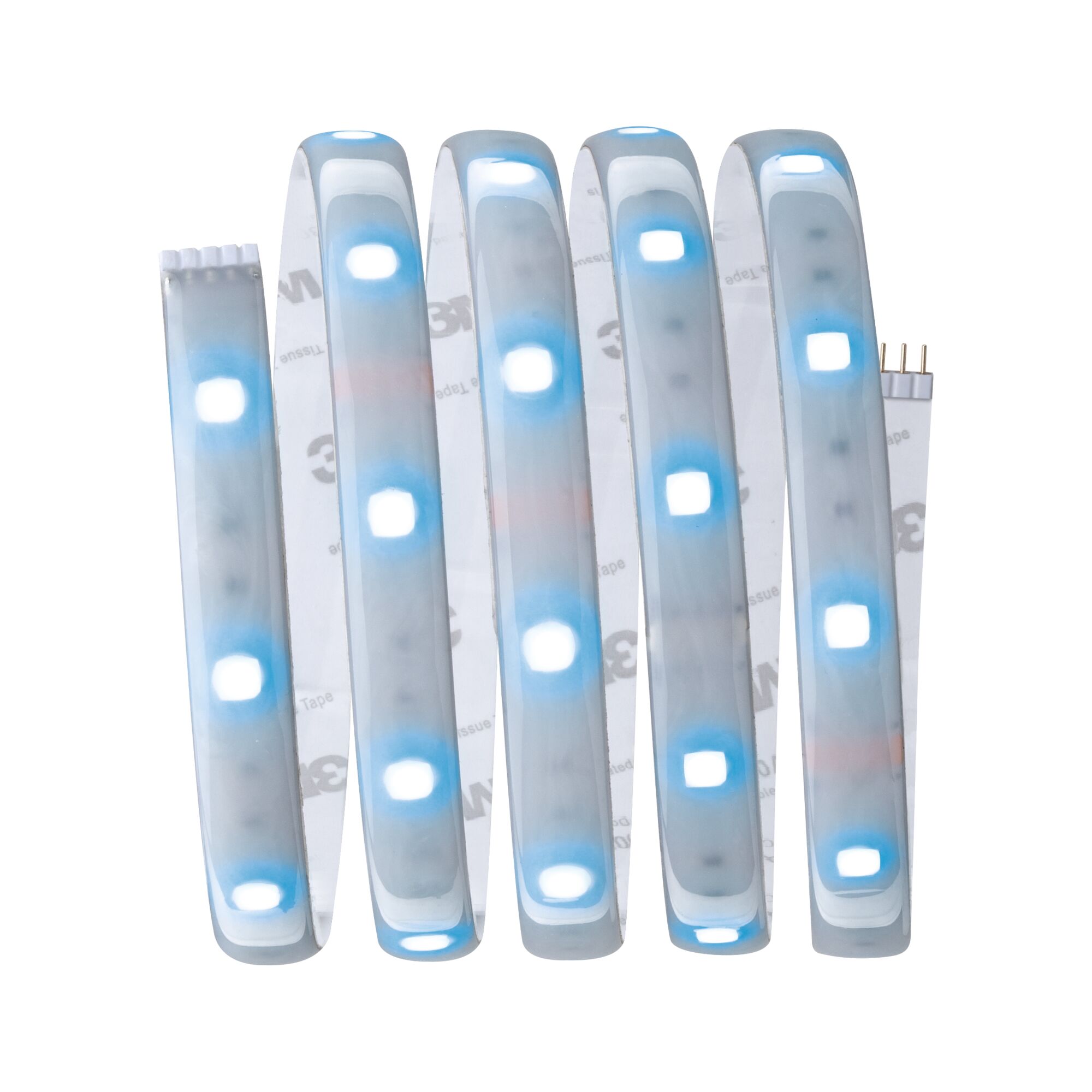 Flexibler LED-Lichtstreifen mit weißen LEDs und selbstklebender Rückseite für vielseitige Beleuchtung.