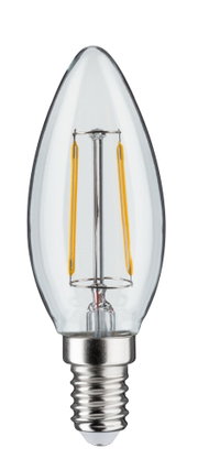Ampoule LED claire en forme de bougie avec culot E14 et filaments jaunes visibles pour éclairage décoratif