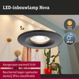 Zwarte LED-inbouwlamp Nova met warmwit licht en IP44-classificatie tegen spatwater