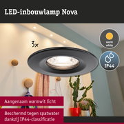 Zwarte LED-inbouwlamp Nova met warmwit licht en IP44-classificatie tegen spatwater