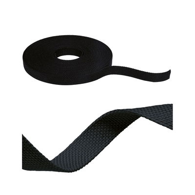 Black textile tape made of durable material, suitable for fastening and cable management.