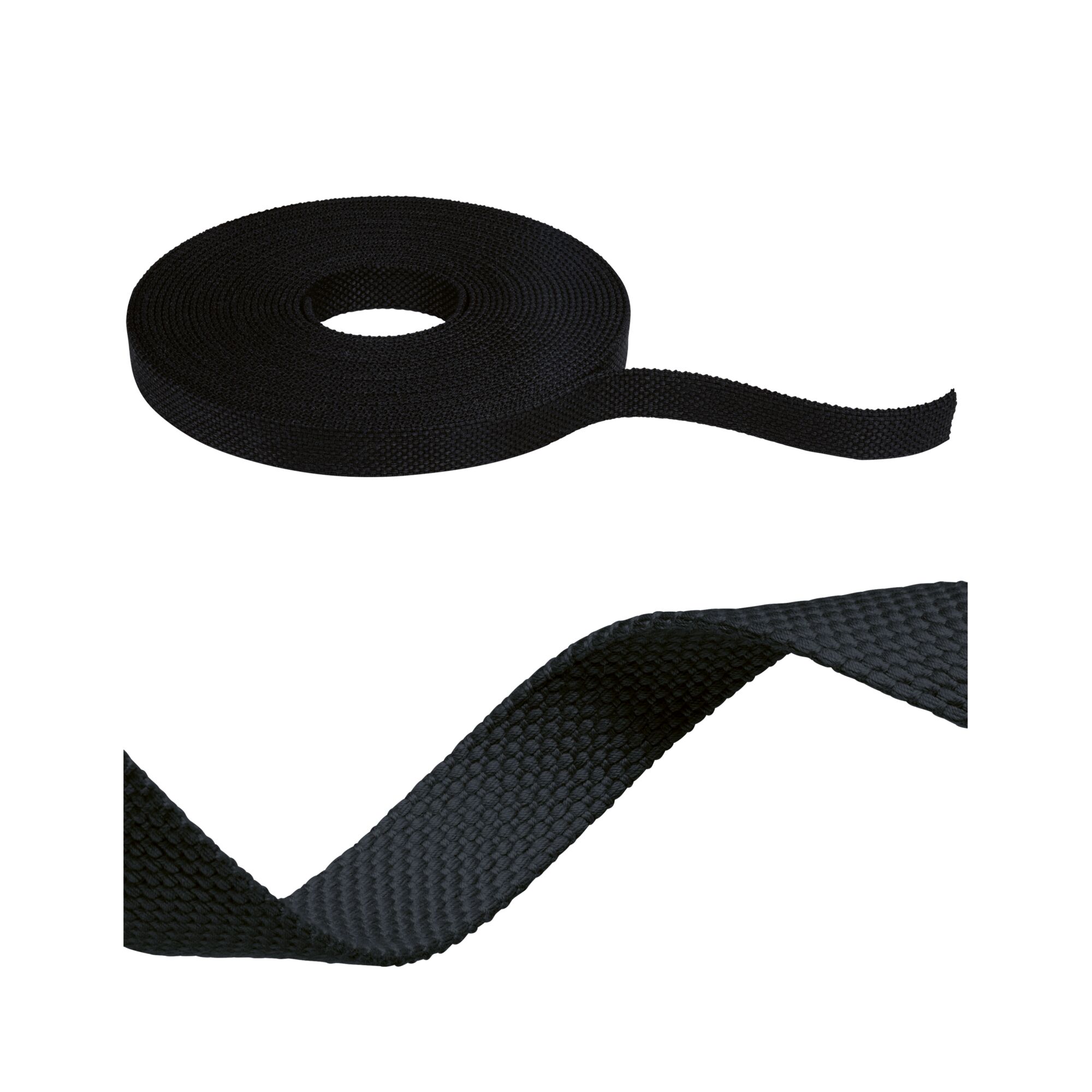 ULine Pas 10m Dacron tekstylny miedziany Czarny Black textile tape made of durable material, suitable for fastening and cable management.