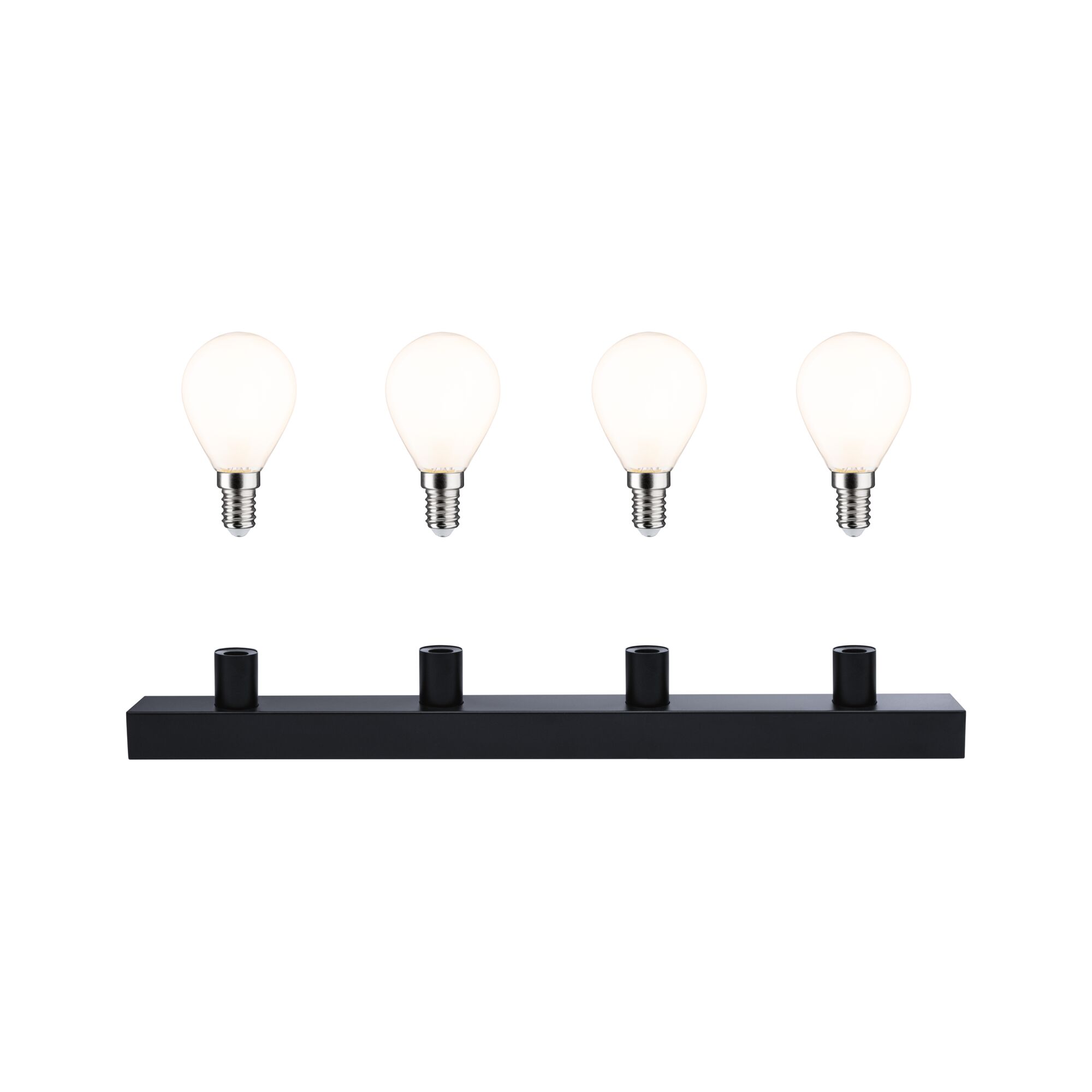 Black LED bar with four white bulbs for modern indoor lighting and energy-saving lamps