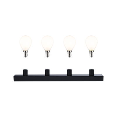 Black LED bar with four white bulbs for modern indoor lighting and energy-saving lamps