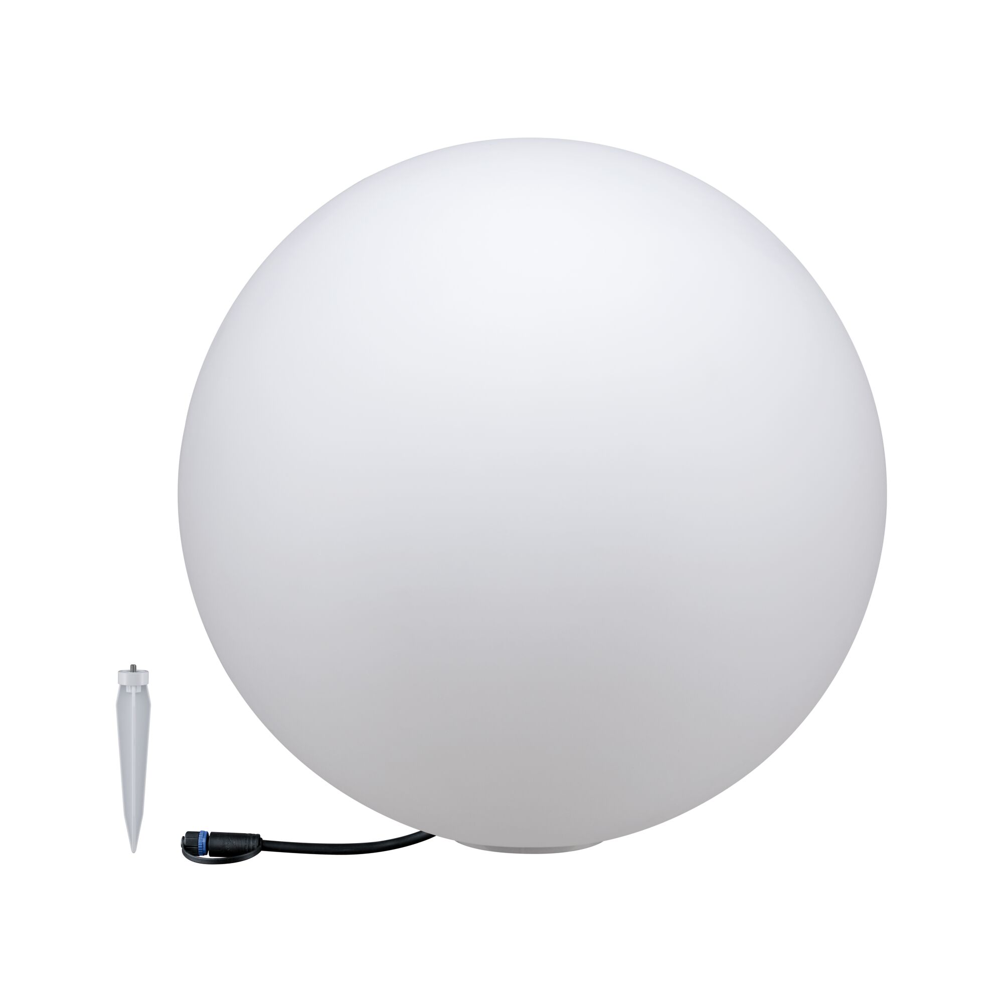 Lampe sphérique blanche en plastique avec piquet et câble pour éclairage extérieur de jardin