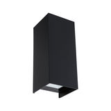 Black rectangular outdoor wall light made of metal with modern design for garden lighting