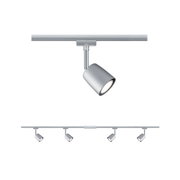 Rail LED à quatre spots en métal argenté avec projecteurs réglables pour éclairage intérieur moderne