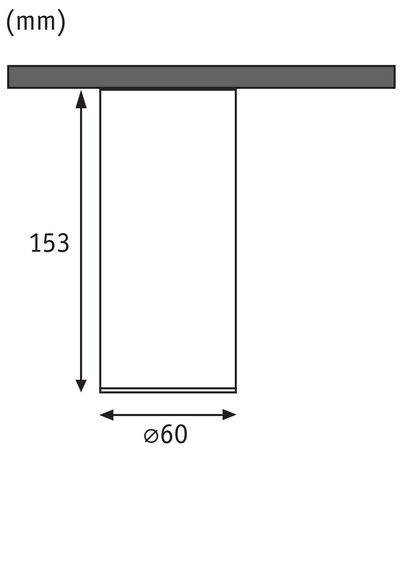 Technische tekening met afmetingen 153 mm hoogte en 60 mm diameter voor verlichtingscilinder.