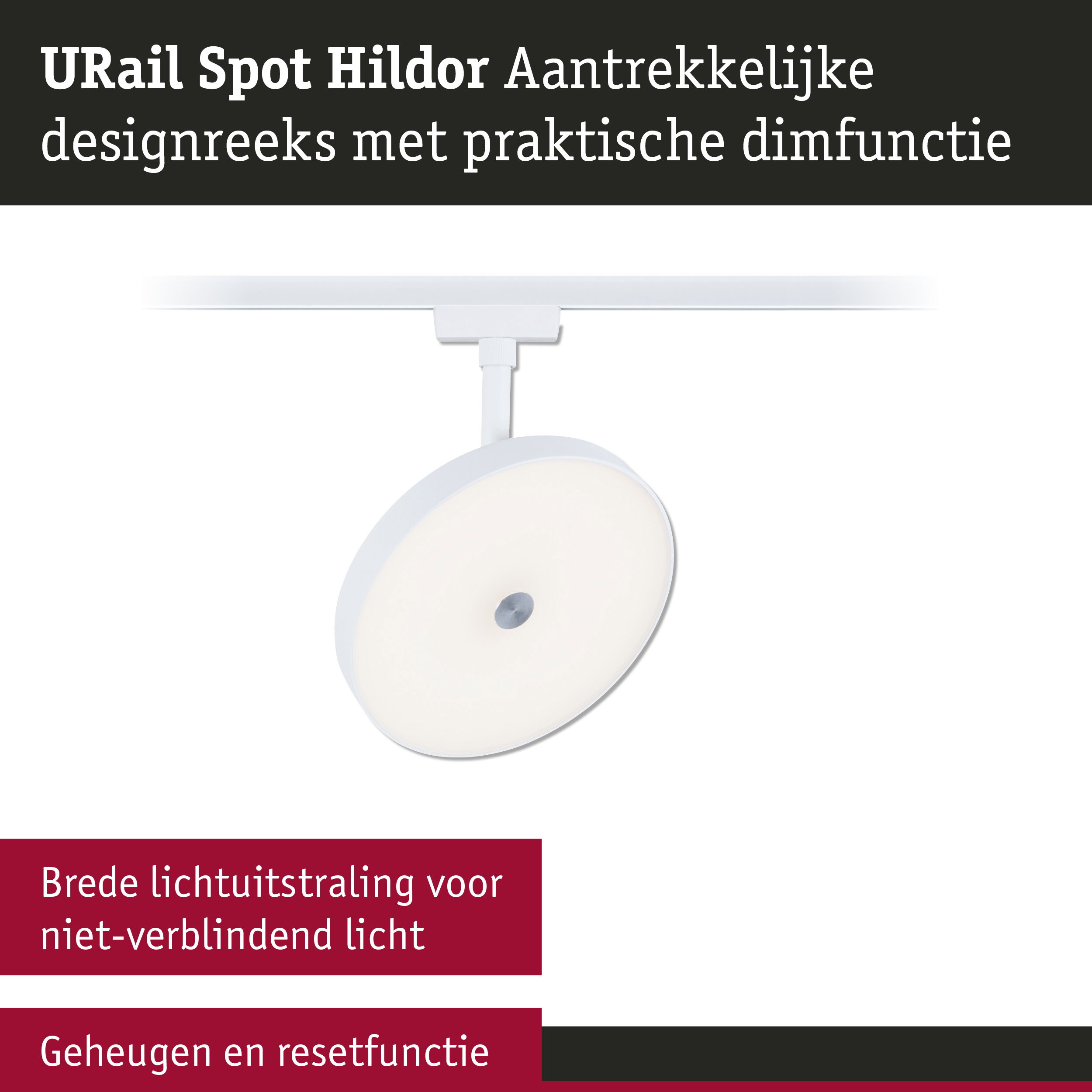 Witte URail Spot Hildor LED-railspot met dimfunctie en brede lichtuitstraling