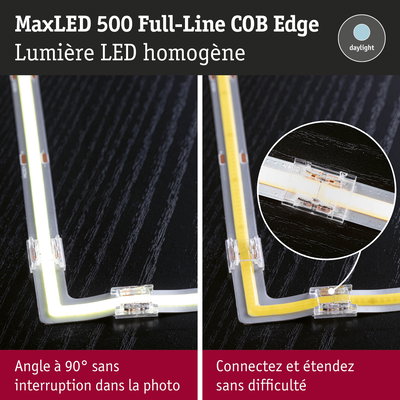 Bande LED MaxLED 500 Full-Line COB Edge avec angle à 90° et connexion facile en lumière du jour