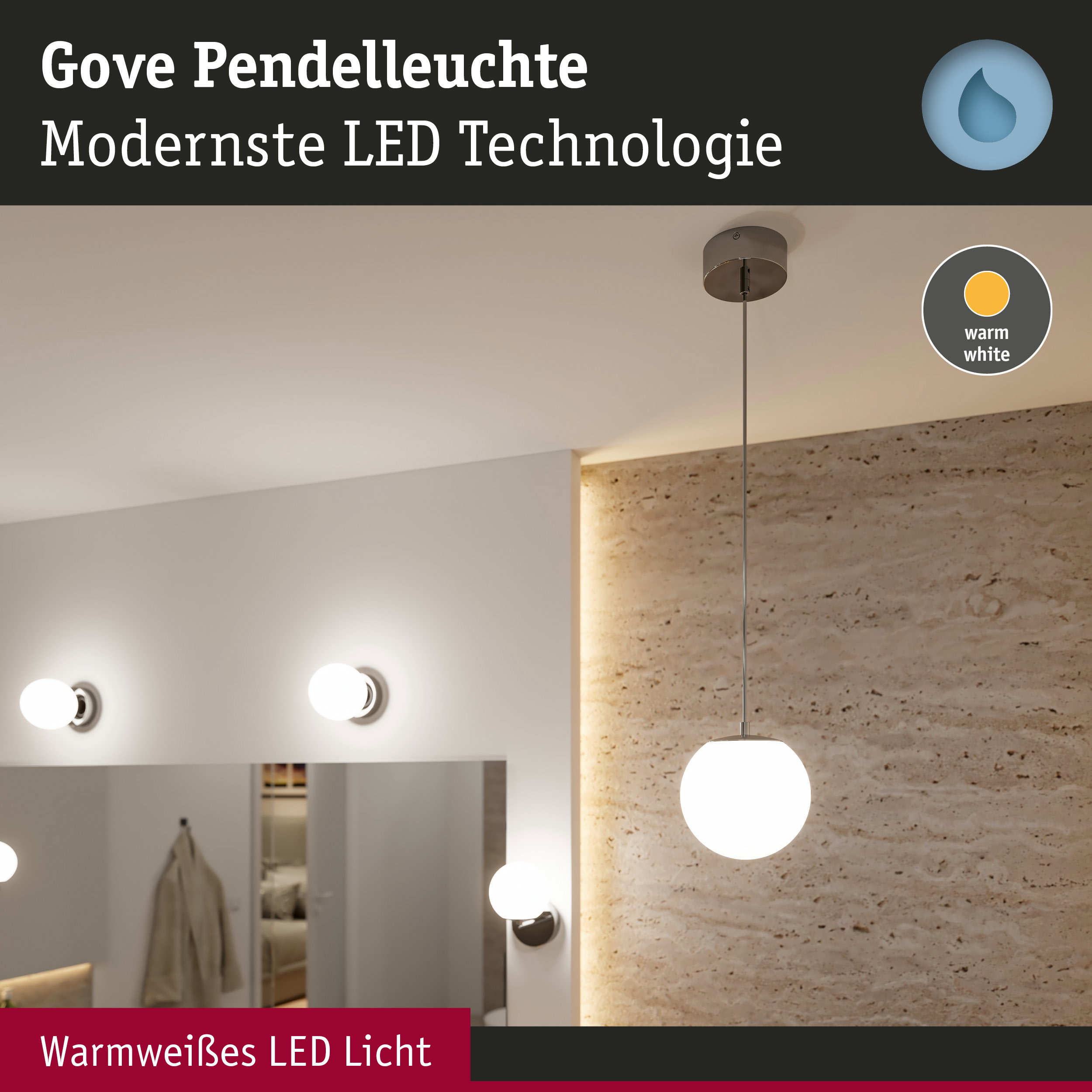 Gove Pendelleuchte mit modernster LED-Technologie und warmweißem Licht in weißem Glas für Wohnräume