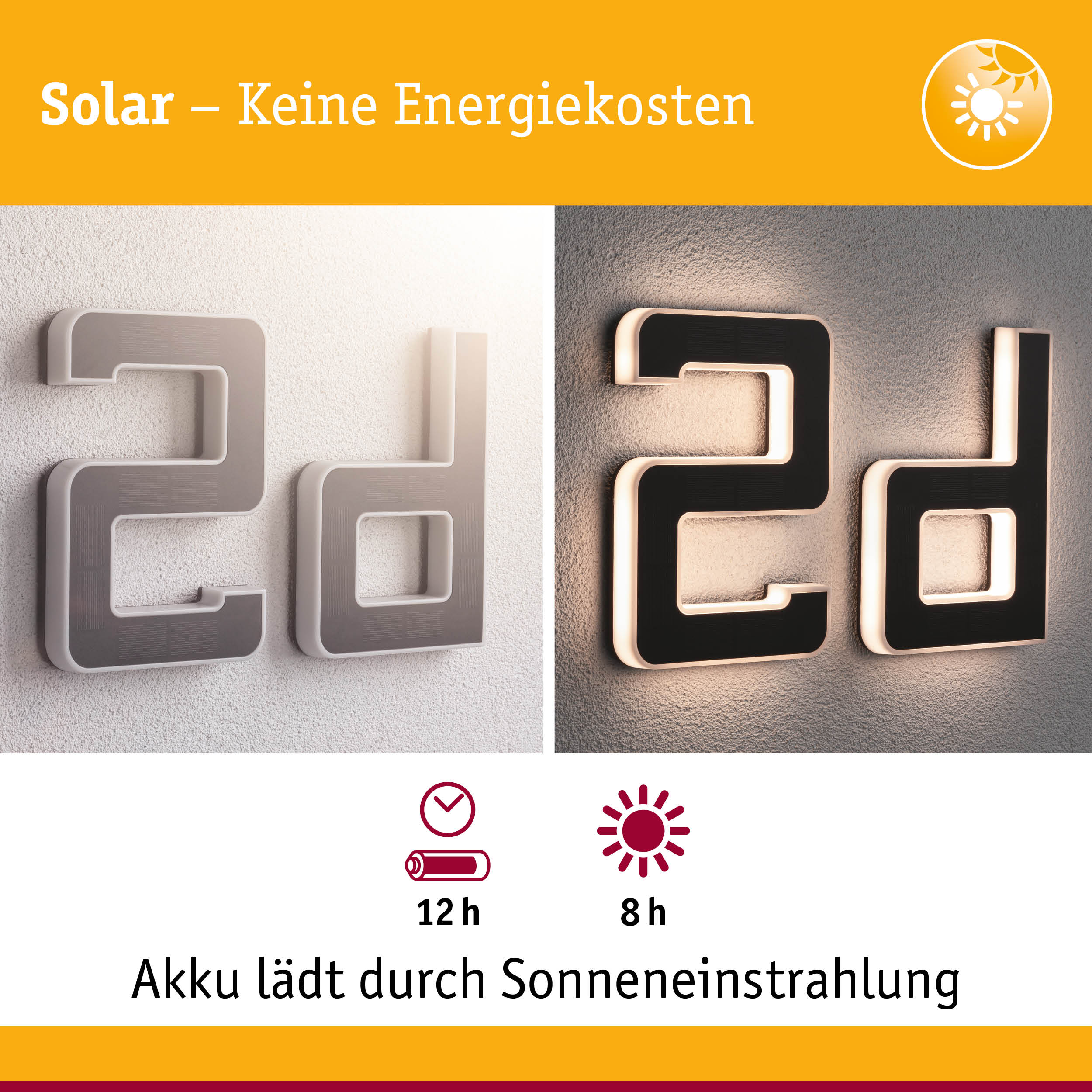 Solarbetriebene Hausnummernleuchte in Grau mit LED-Beleuchtung, energiesparende Außenbeleuchtung