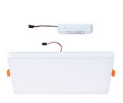 White LED panel with integrated driver and cable for energy-efficient ceiling lighting