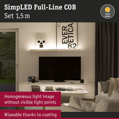 SimpLED Full-Line COB 1.5m LED strip with warm white light, uniform illumination without visible light spots